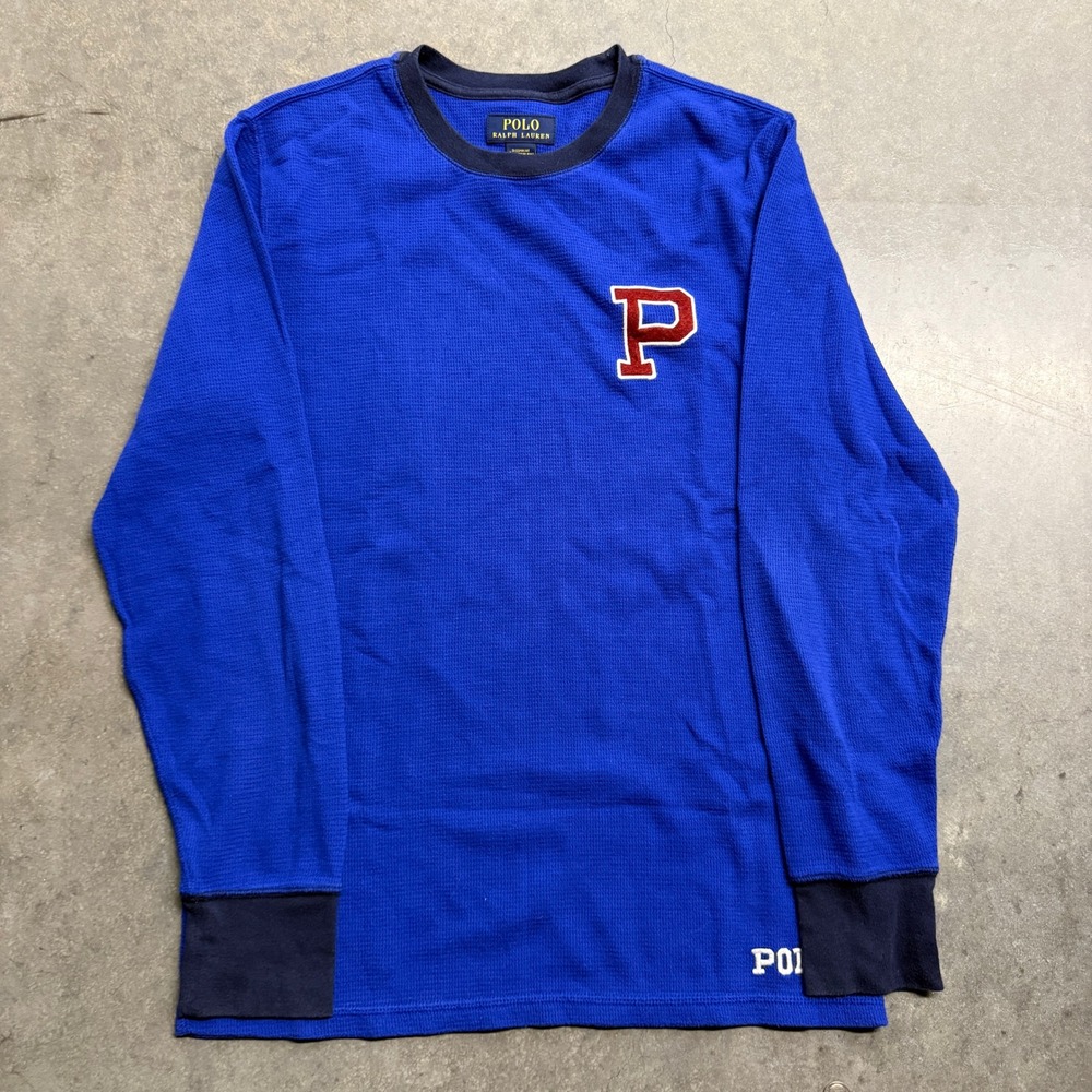Polo Ralph Lauren Mens Blue Waffle Knit Thermal Long Sleeve Sleep Shirt Size M